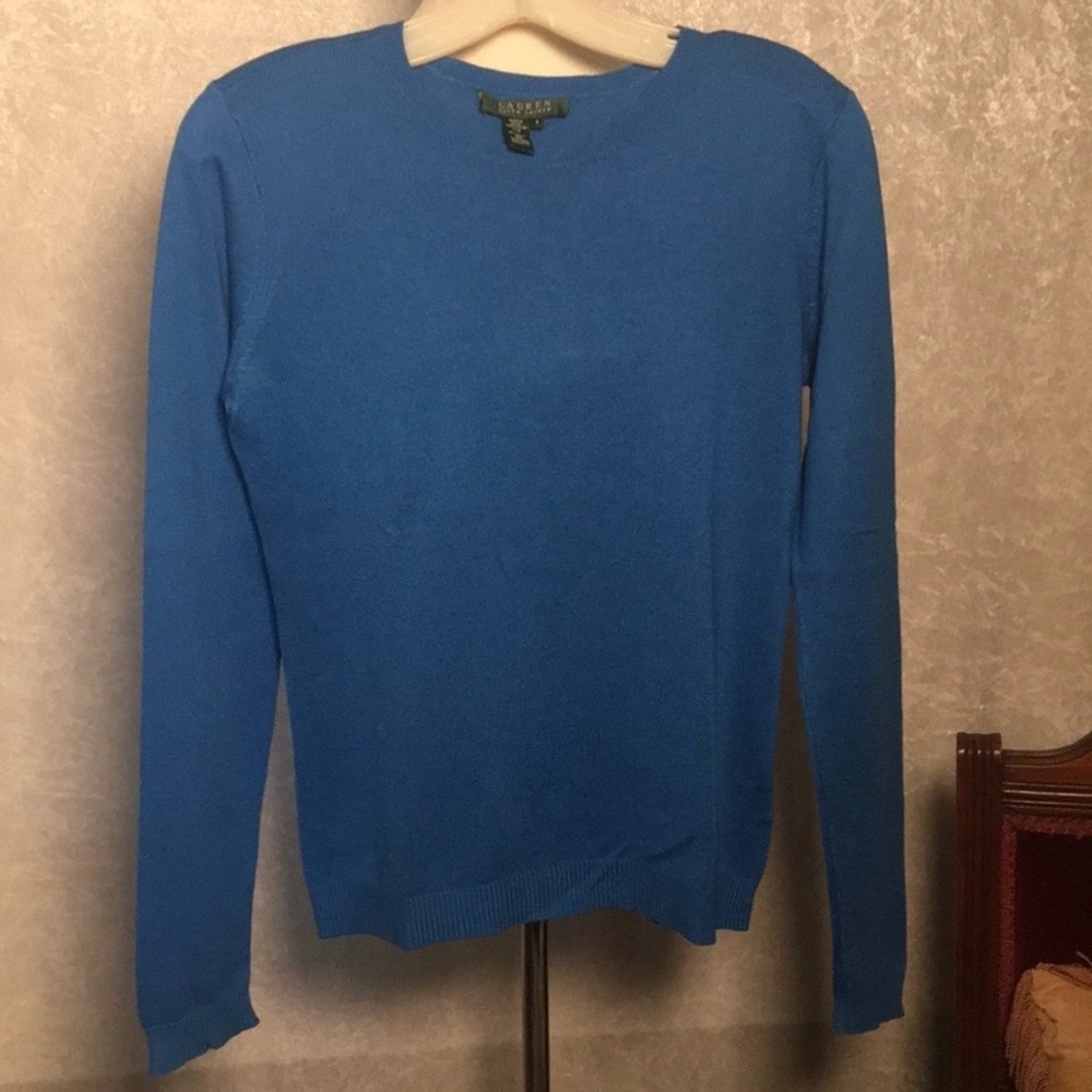 Ralph Lauren Silk and Cashmere Blue Crew Neck Sweater